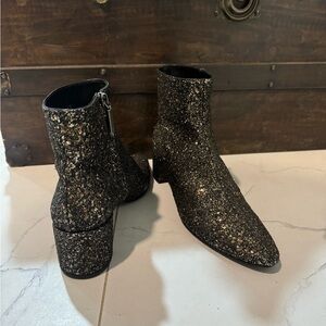 Saint Laurent Loulou 50 Glitter Low Heel Metallic Ankle Boots- Size 40